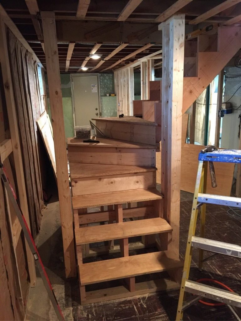 Basement stairs in Baltimore, MD, before - Maryland Home Improvement Company