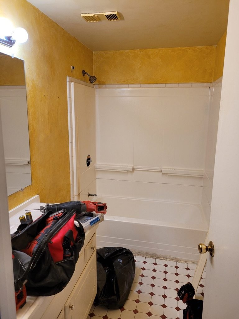 Home Improvement in Baltimore County, MD 1 Hall bathroom remodel in White Marsh, MD, before - Maryland Home Improvement Company