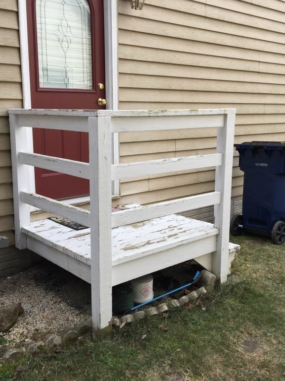 Home Improvement in Carroll County, MD 3 Side door landing and railing in Eldersburg, MD, before - Maryland Home Improvement Company